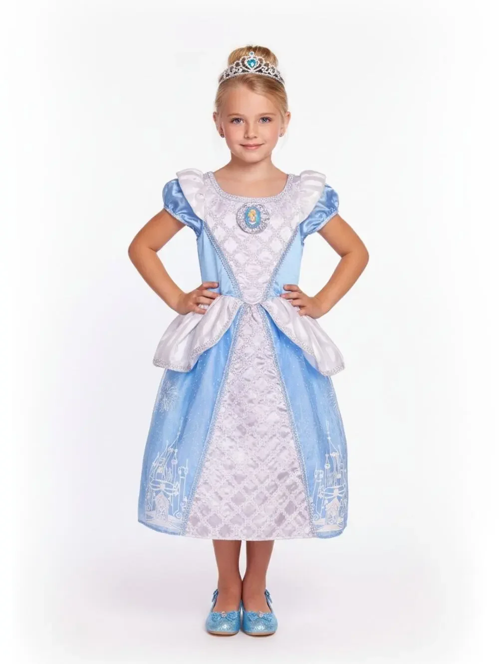 Disney Store Deluxe CINDERELLA Costume Gown Blue Silver Size 4-6x